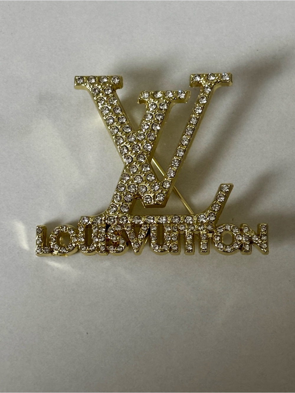 Gold Crystal LV Logo Brooch - Women Jewelry